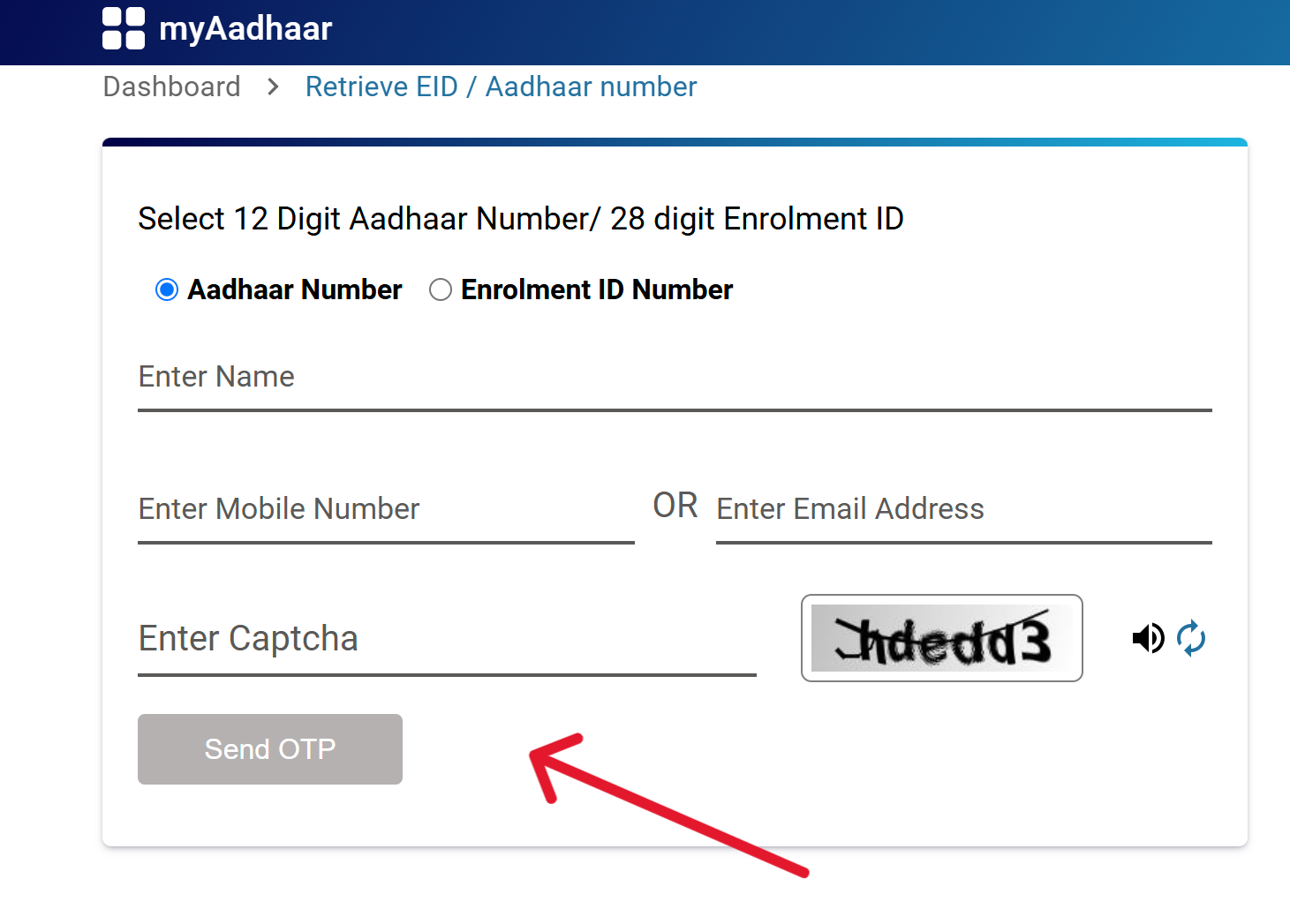 Retrieve Aadhaar Page
